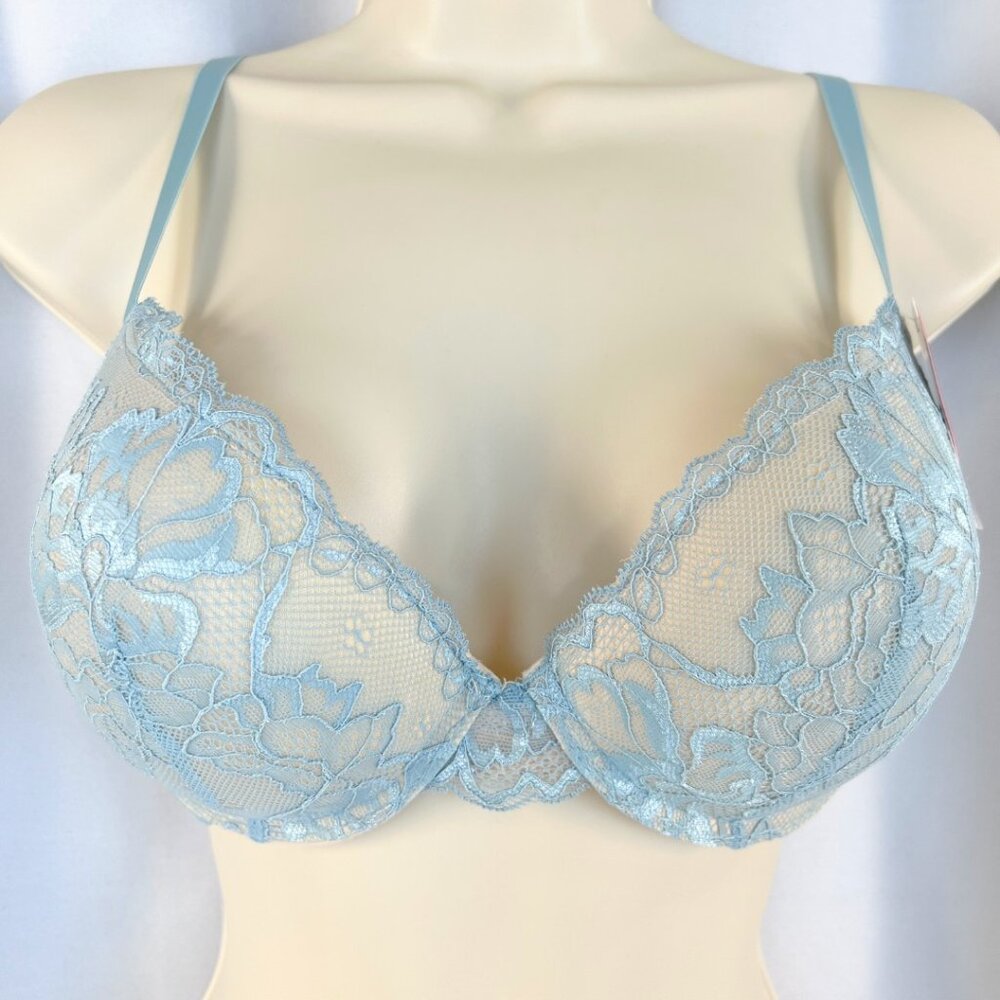 VS Bombshell Inspired Adds 2 Cups Ultimate Pushup Bra 32B Blue Lace - Picture 2 of 6